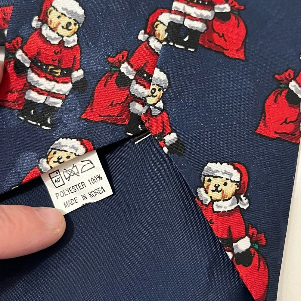 Sette & Bello Navy Blue Red Teddy Bear Santa Polyester Mens Neck Tie Christmas